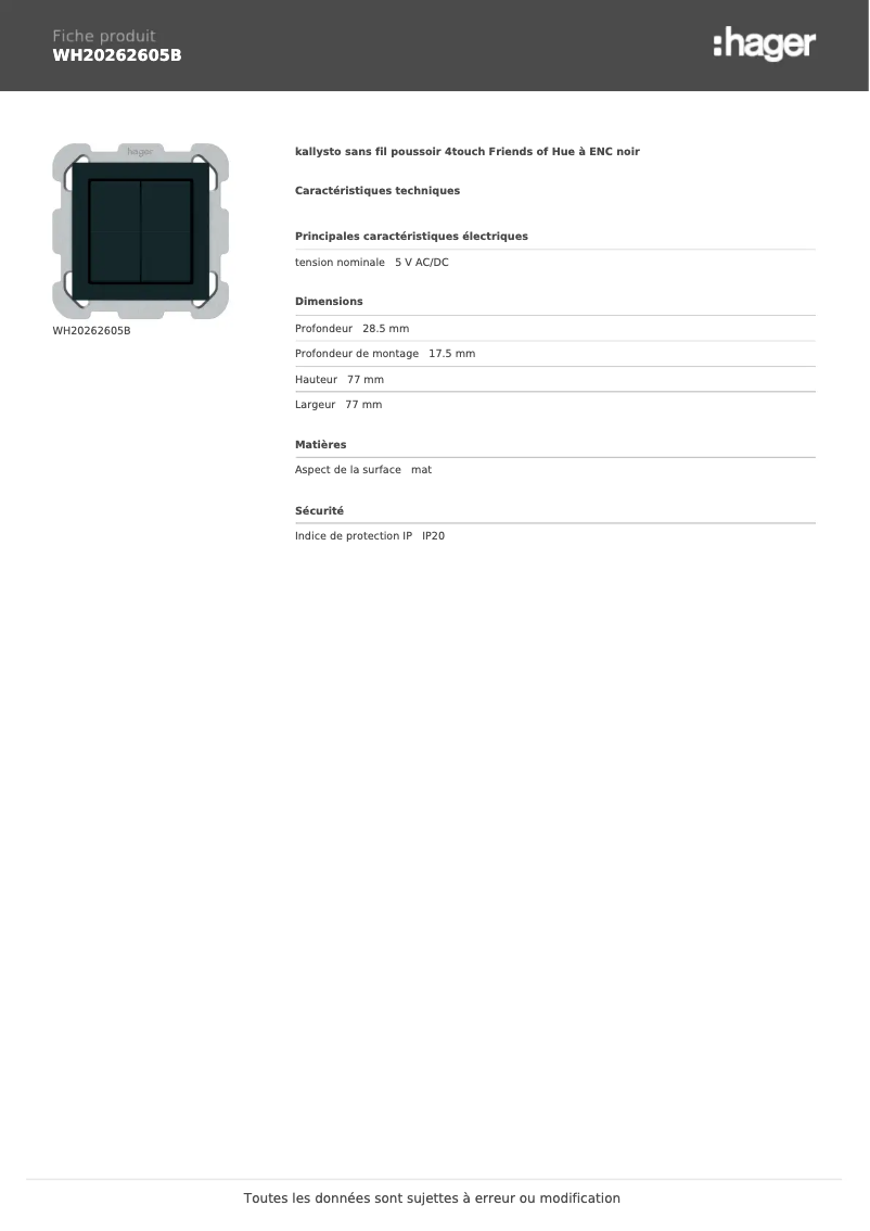 Image de la première page du manuel de l'appareil WH20262605B