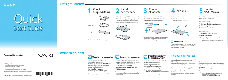 Image de la première page du manuel de l'appareil Vaio VPCM111AX