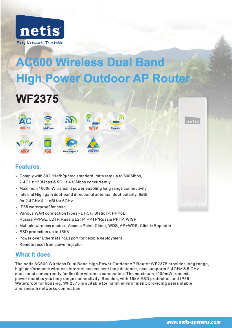 Page 1 of the manual Technical Sheet Netis WF2375