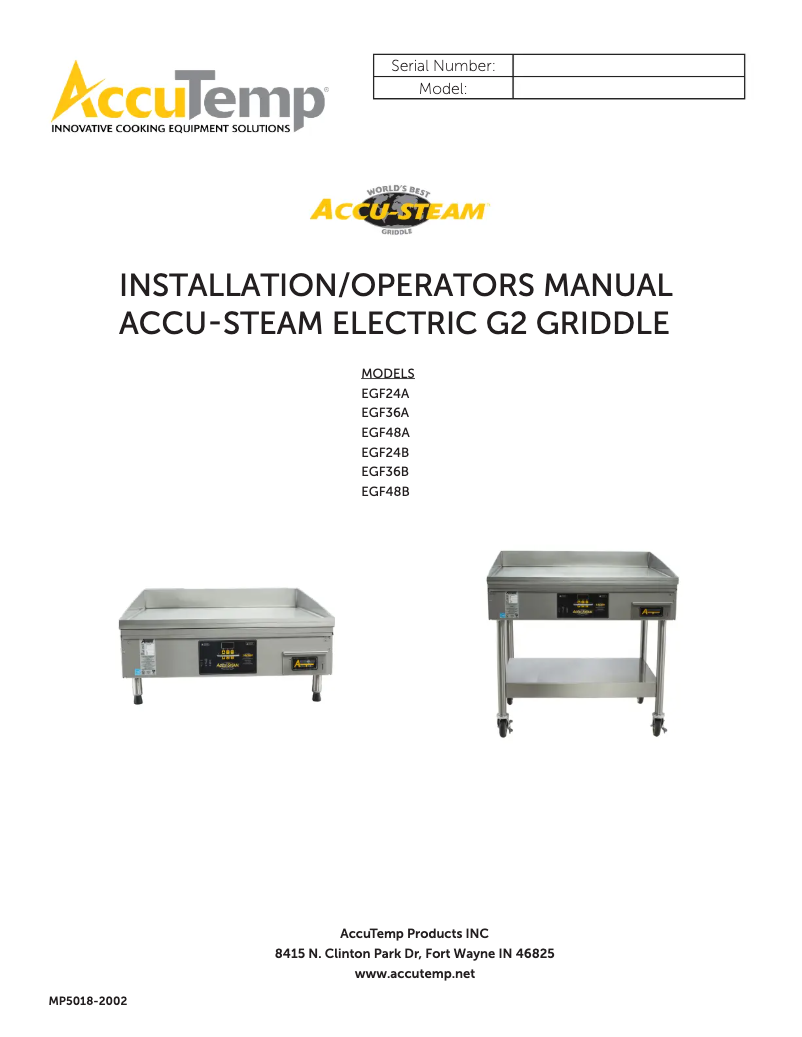 Page n°1 - Manuel utilisateur AccuTemp AccuSteam EGF2083A3650-S2