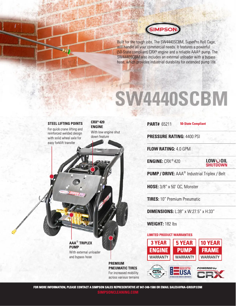 Página 1 del manual Ficha técnica Simpson SuperPro SW4440SCBM-S