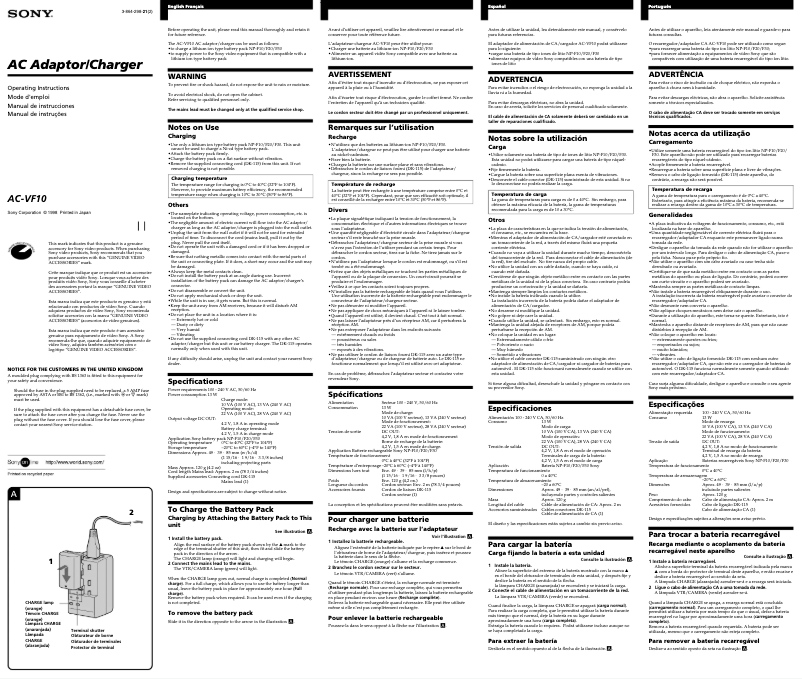 Page 1 de la notice Manuel utilisateur Sony AC-VF10