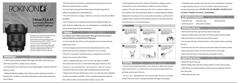 Page 1 de la notice Manuel utilisateur Samyang 14mm F2.8 AF