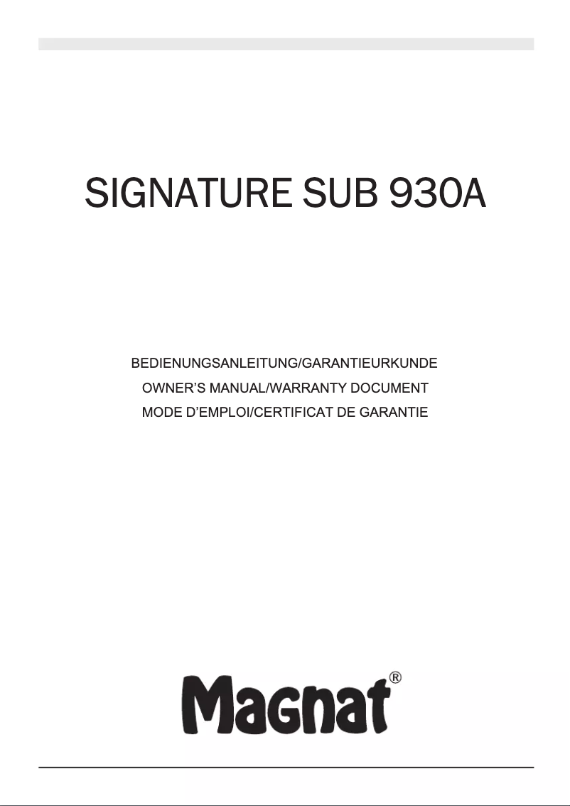 Page 1 de la notice Manuel utilisateur Magnat Signature Sub 930A