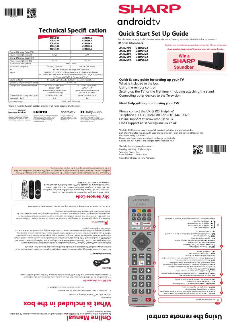 Page 1 de la notice Guide de démarrage rapide Sharp 43BN3KA