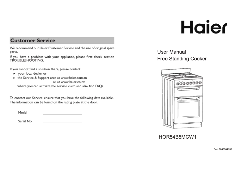 Image de la première page du manuel de l'appareil HOR54B5MCW1