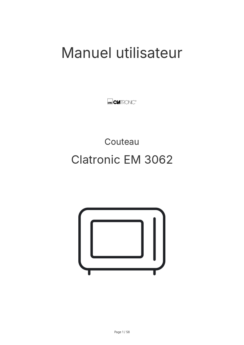 Page n°1 - Manuel utilisateur Clatronic EM 3062