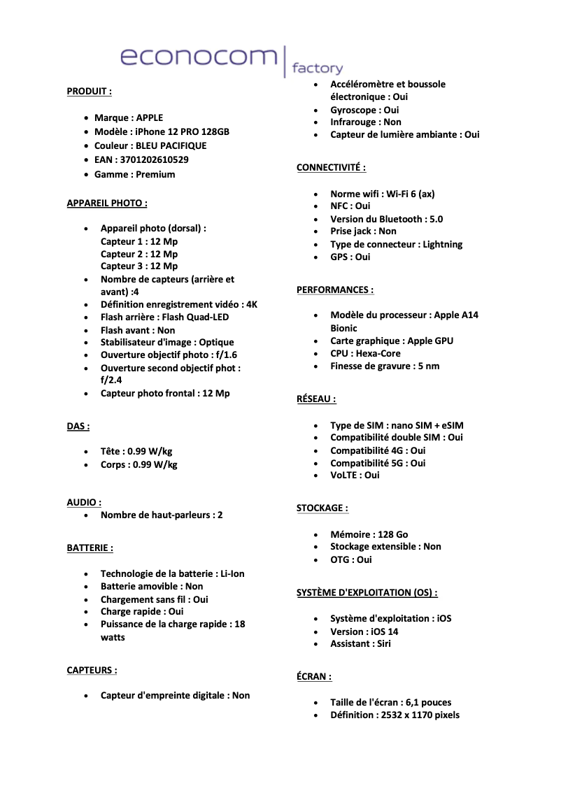 Page n°1 - Manuel utilisateur Apple iPhone 12 Pro