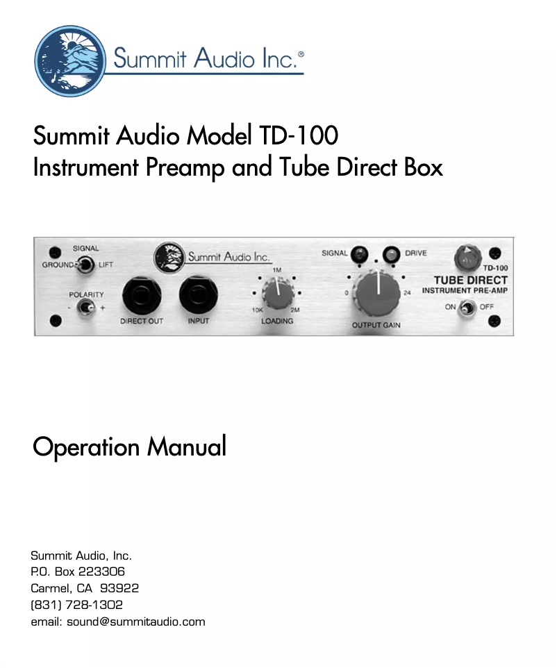 Image de la première page du manuel de l'appareil TD-100