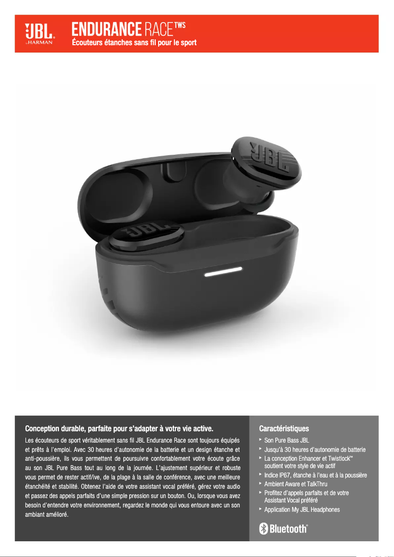 Page 1 de la notice Fiche technique JBL Endurance Race TWS