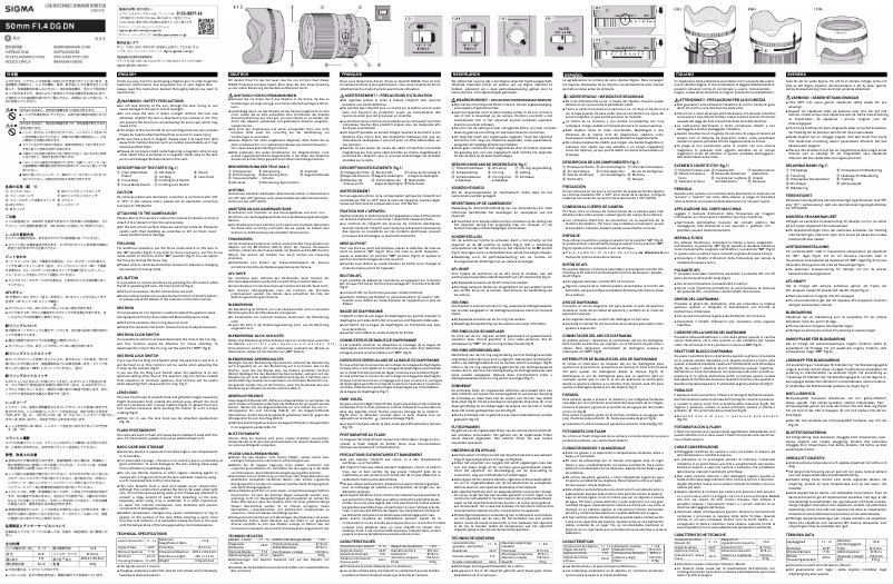 Page 1 de la notice Manuel utilisateur Sigma 50mm F1.4 DG DN