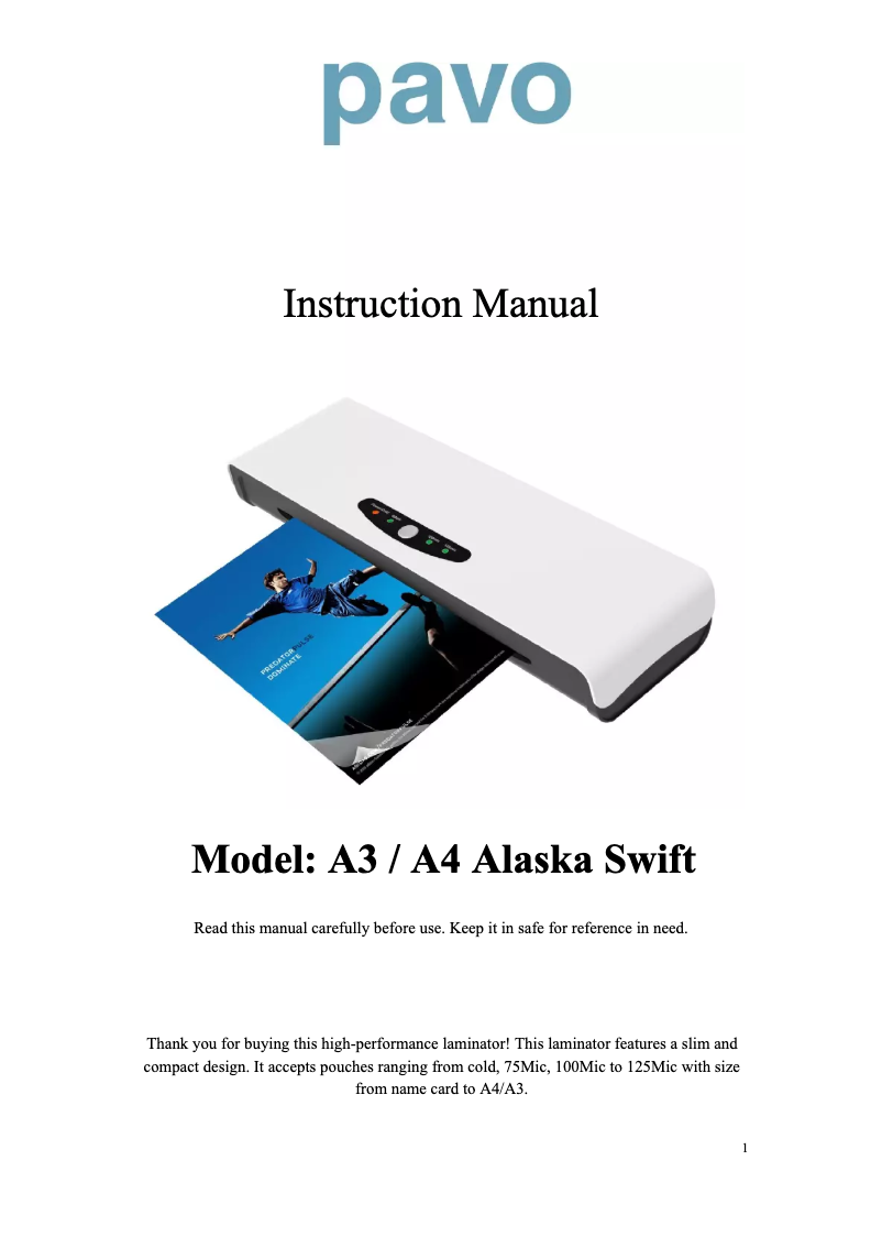 Page n°1 - Manuel utilisateur Pavo Alaska Swift A4