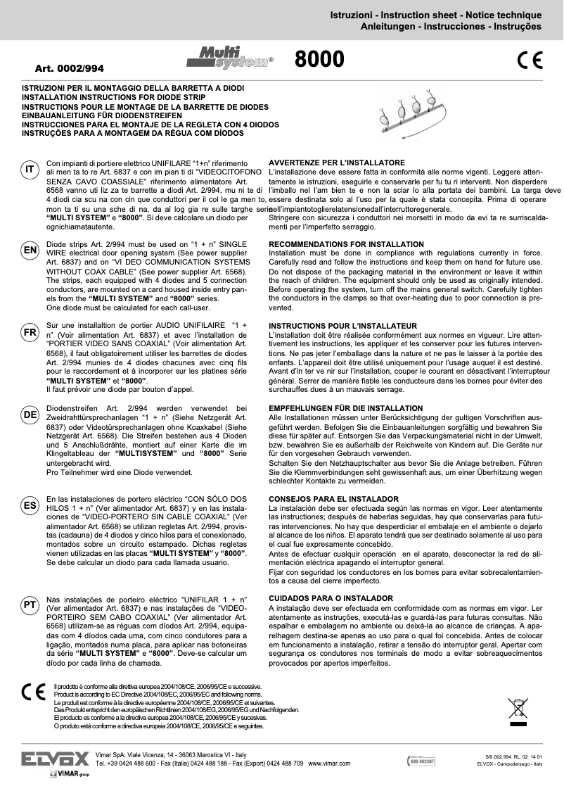 Image de la première page du manuel de l'appareil ELVOX 0002/994