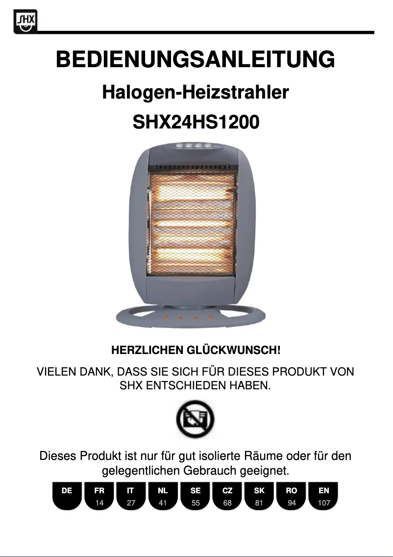 Page n°1 - Manuel utilisateur SHX SHX24HS1200