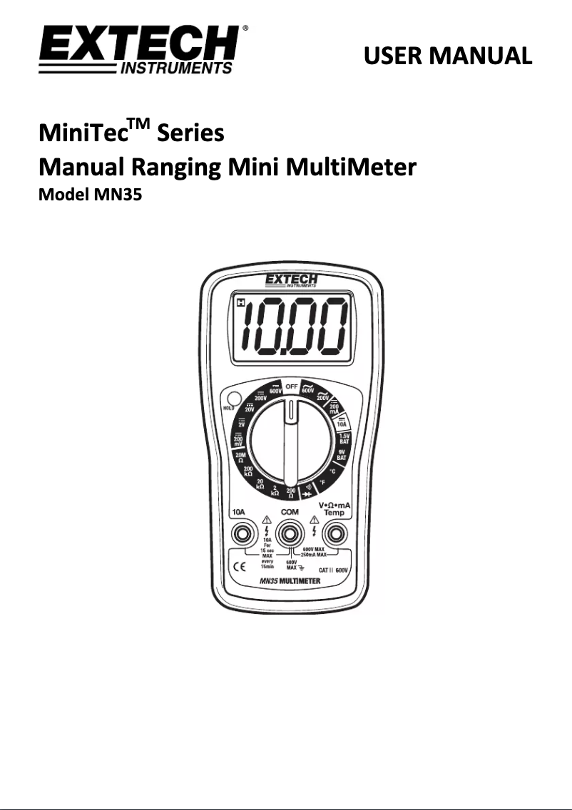 Page 1 de la notice Manuel utilisateur Extech MN35