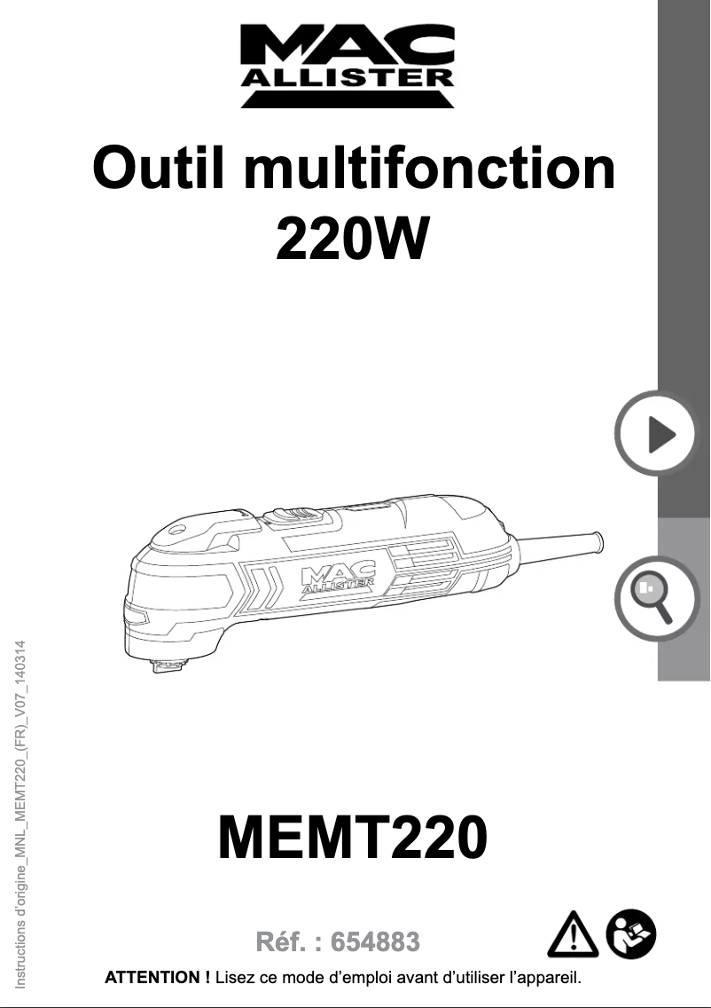 Página 1 del manual Manual de usuario MacAllister MEMT220