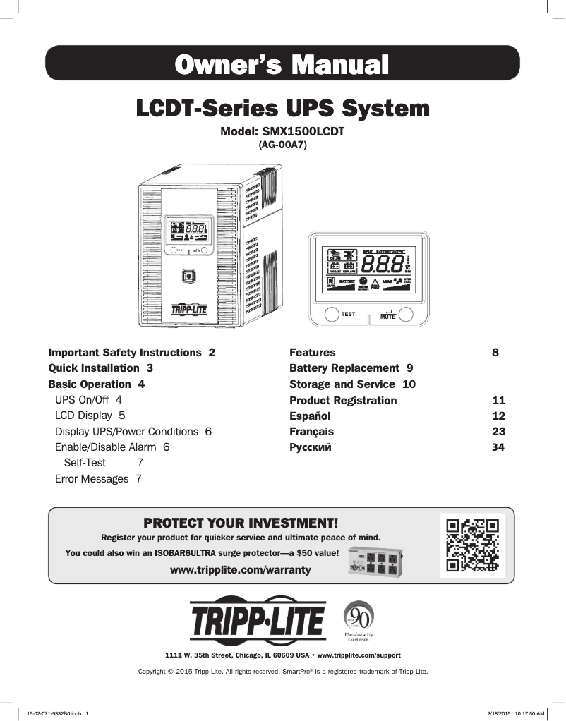 Page n°1 - Manuel utilisateur Tripp Lite SMX1500LCDT