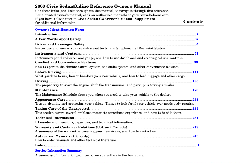 Página 1 del manual Manual de usuario Honda Civic Coupe (2000)