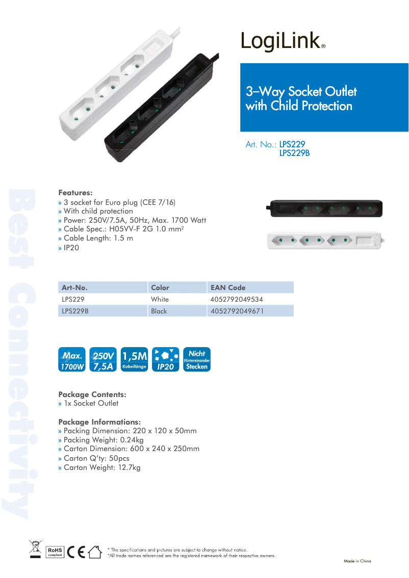 Page 1 de la notice Manuel utilisateur LogiLink LPS229