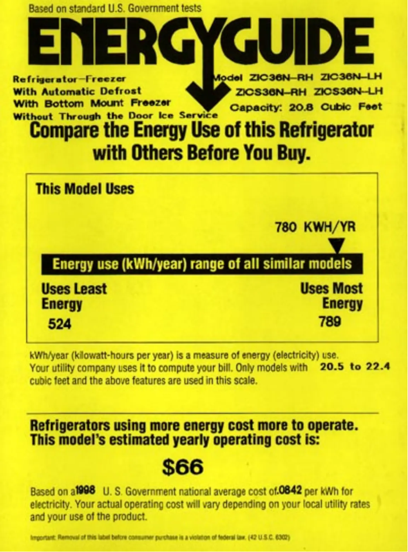 Página 1 del manual Etiqueta energética GE ZIC36NALH