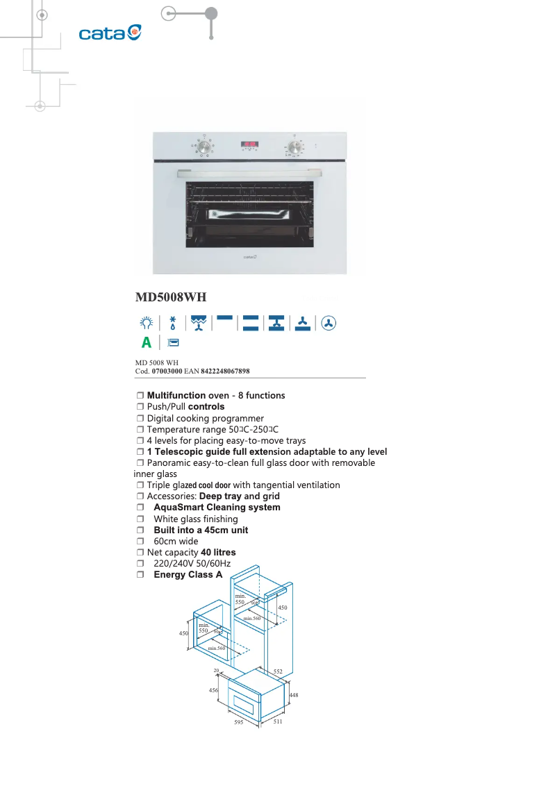 Page 1 de la notice Fiche technique CATA MD5008WH