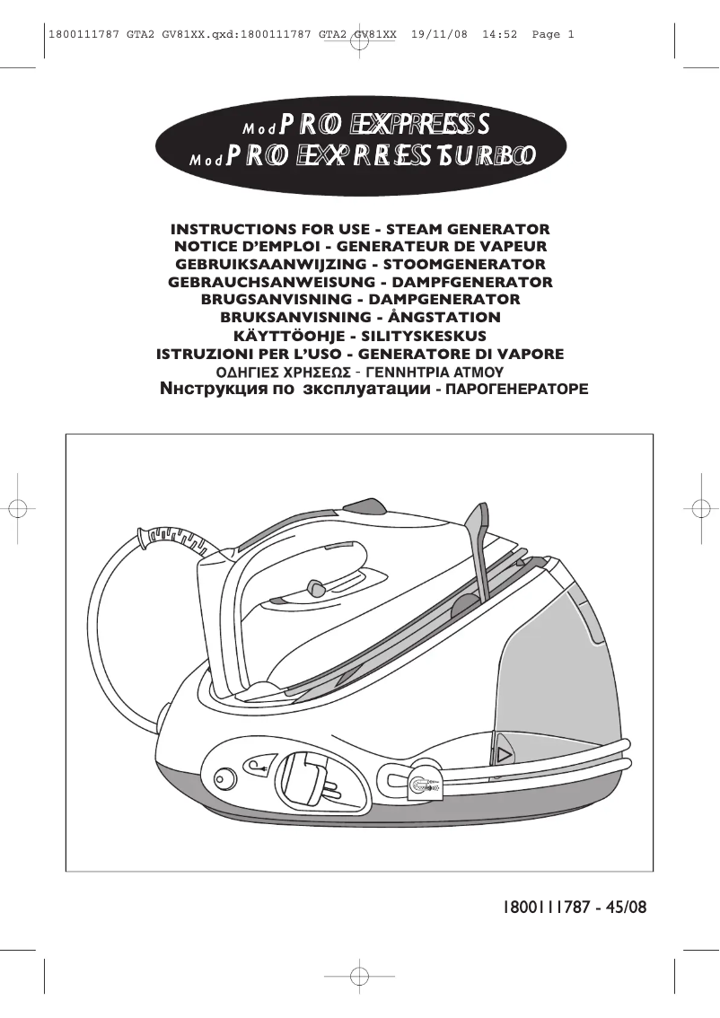 Page 1 de la notice Manuel utilisateur Tefal Pro Express GV8120