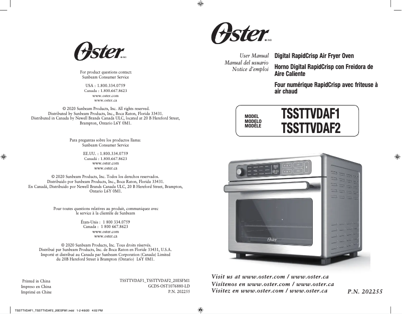 Page n°1 - Manuel utilisateur Oster TSSTTVDAF2