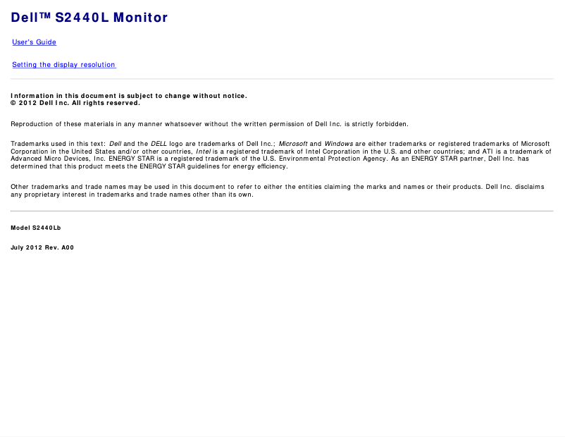 Page 1 de la notice Manuel utilisateur Dell S Series S2440L