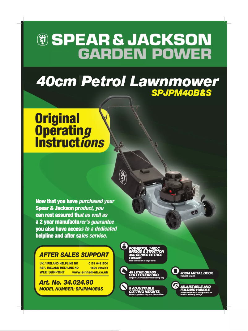Page 1 de la notice Manuel utilisateur Spear & Jackson SPJPM 40 B&S
