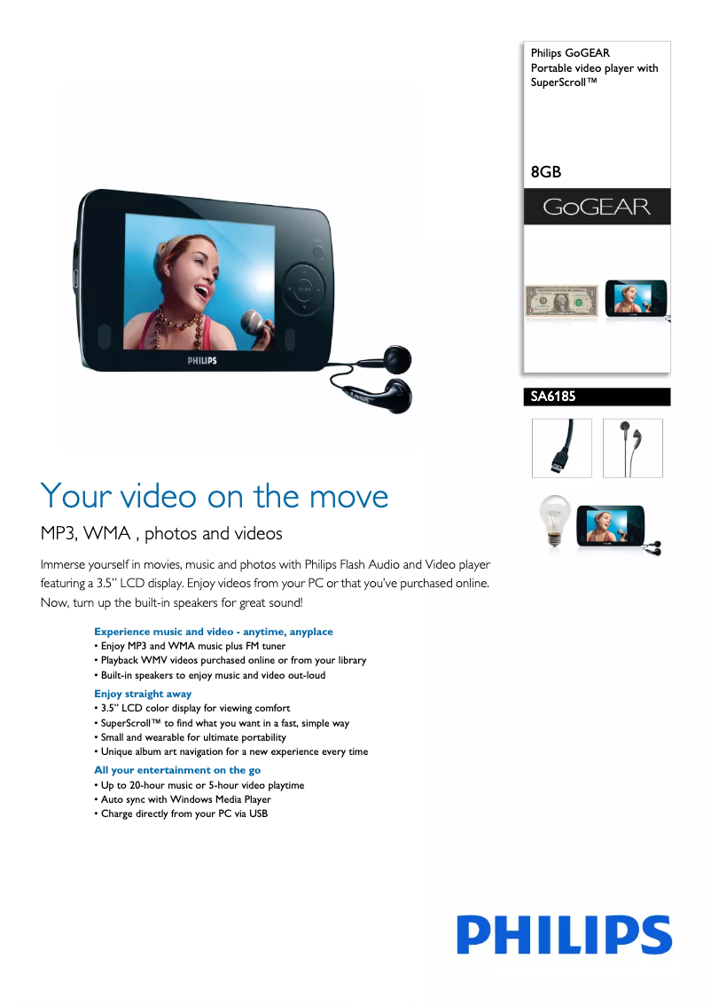 Página 1 del manual Folleto Philips GoGear SA6185