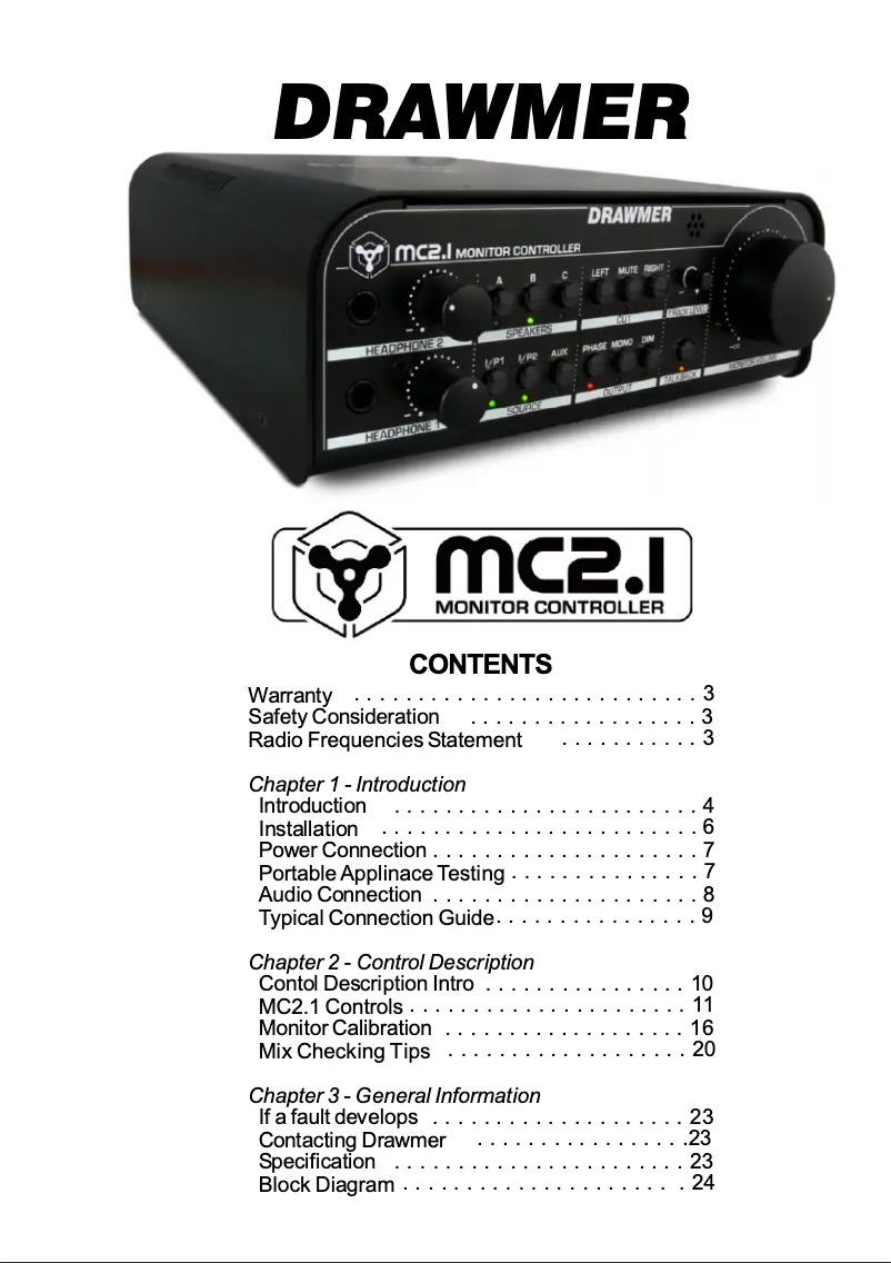 Page 1 de la notice Manuel utilisateur Drawmer MC2.1