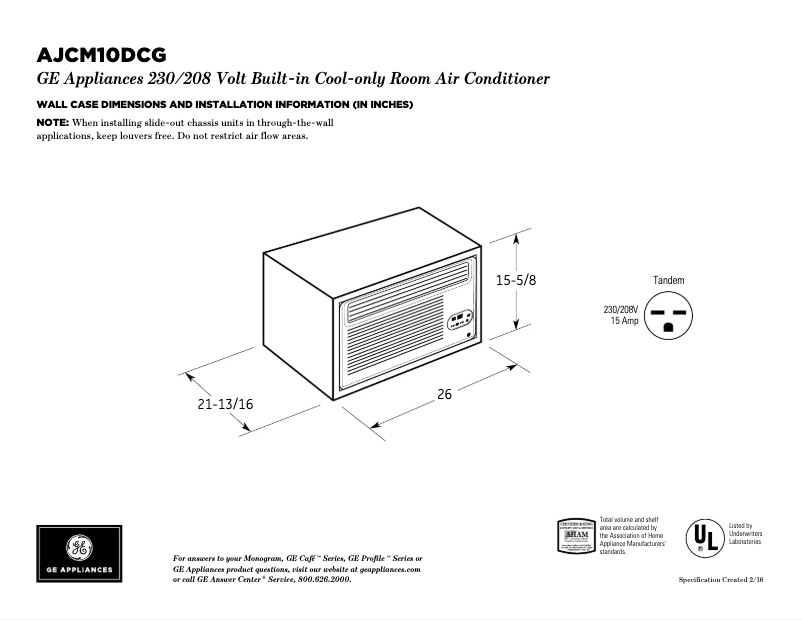 Page n°1 - Fiche technique GE AJCM10DCG