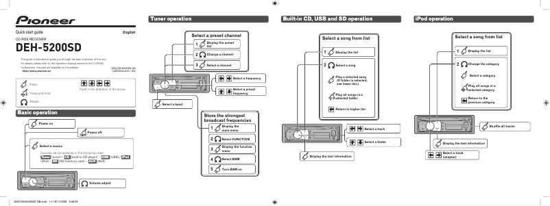 Image de la première page du manuel de l'appareil DEH-5200SD