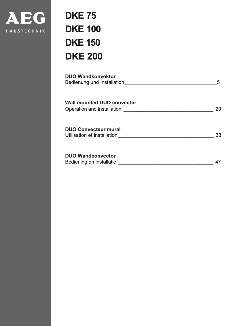 Page 1 de la notice Manuel utilisateur AEG DKE 200
