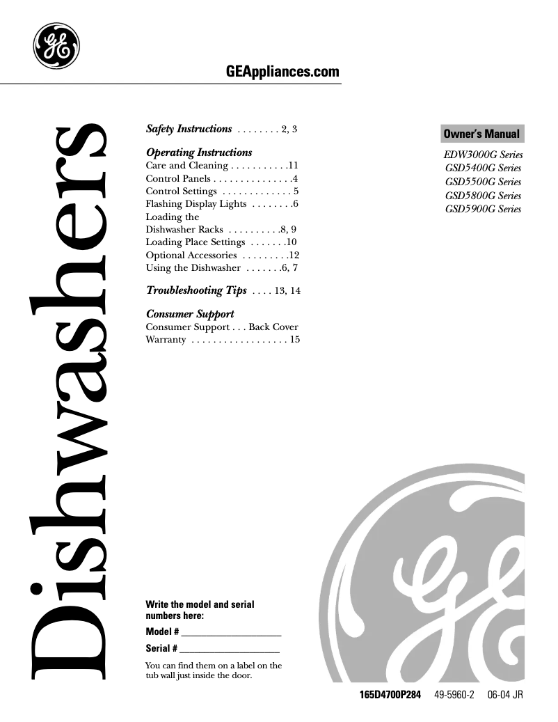 Image de la première page du manuel de l'appareil EDW3060GSS
