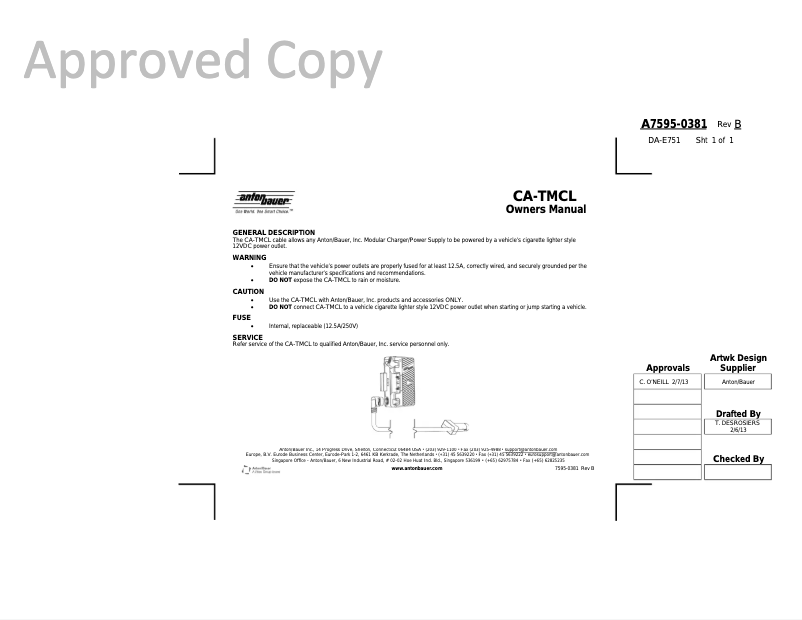 Página 1 del manual Manual de usuario Anton/Bauer CA-TMCL