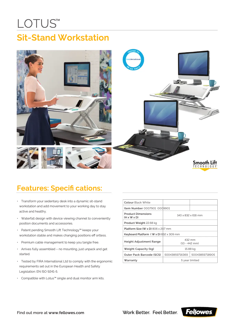 Page n°1 - Fiche technique Fellowes Lotus