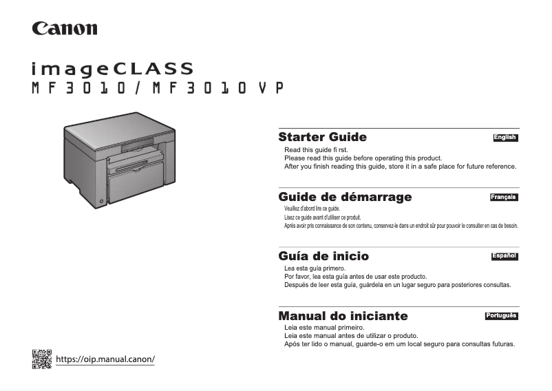 Image de la première page du manuel de l'appareil imageCLASS MF3010