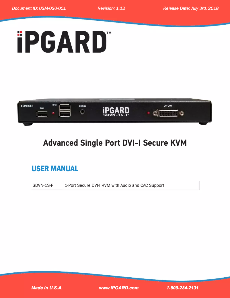 Page n°1 - Manuel utilisateur iPGARD SDVN-1S-P