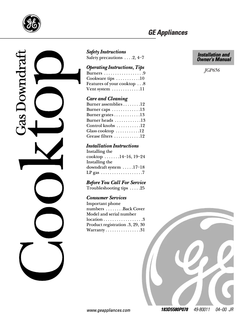 Page 1 de la notice Manuel d'utilisation et d'entretien GE Profile JGP656BBBB