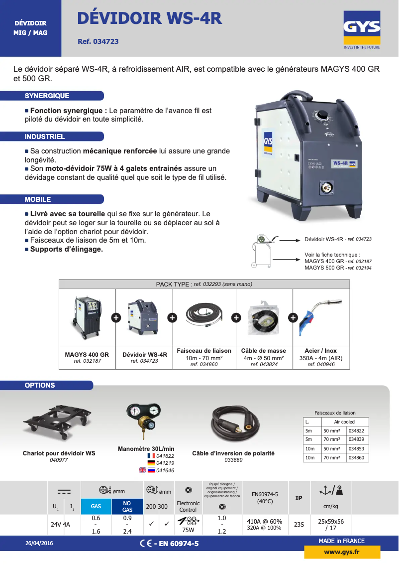 Page 1 of the manual Technical Sheet GYS WS-4R