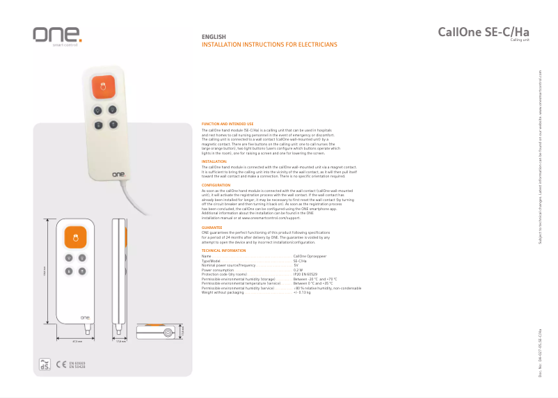 Page 1 de la notice Manuel utilisateur ONE Smart Control SE-C/HA