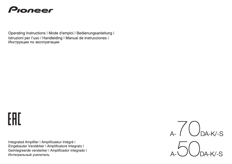 Page 1 de la notice Manuel utilisateur Pioneer A-70DA