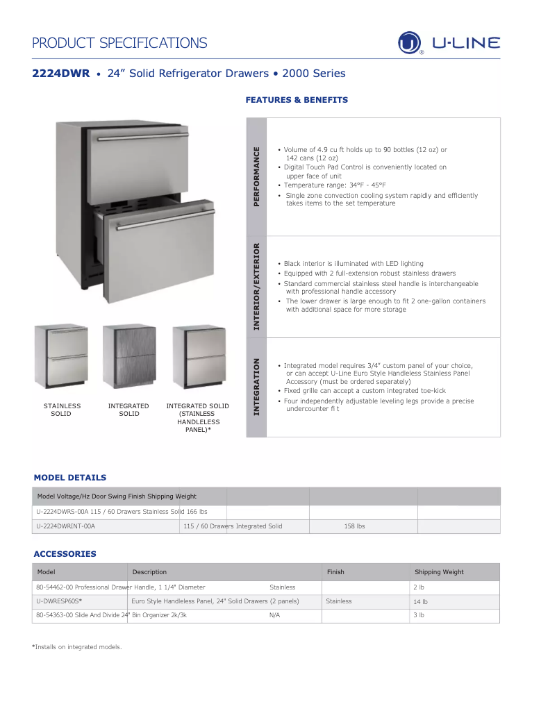 Page n°1 - Guide d'installation U-Line U-2224DWR