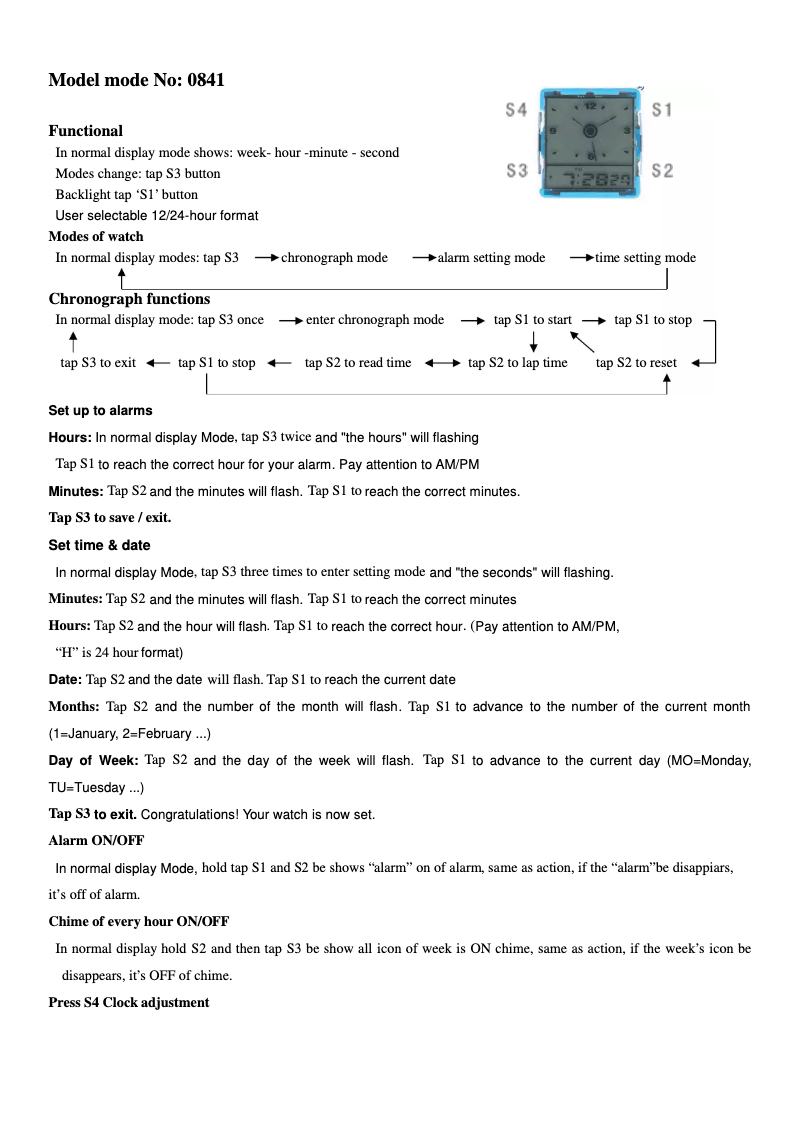 Page 1 de la notice Manuel utilisateur Skmei 0841DBM