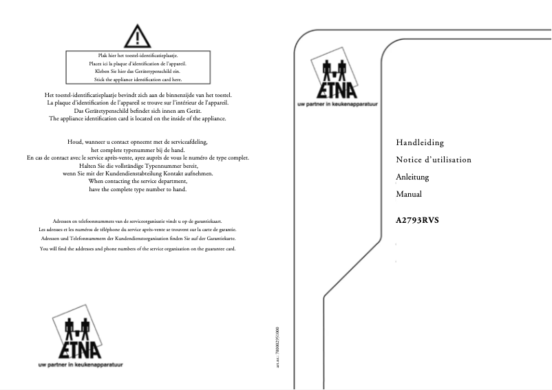 Page 1 de la notice Manuel utilisateur Etna A2793