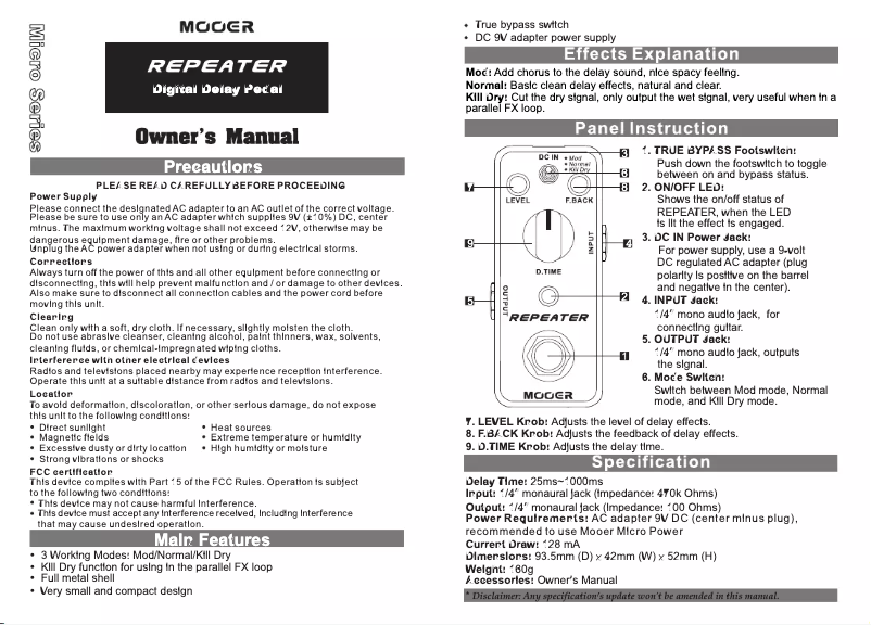Page n°1 - Manuel utilisateur Mooer Repeater
