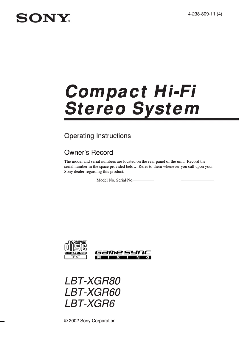 Página 1 del manual Manual de usuario Sony LBT-XGR6