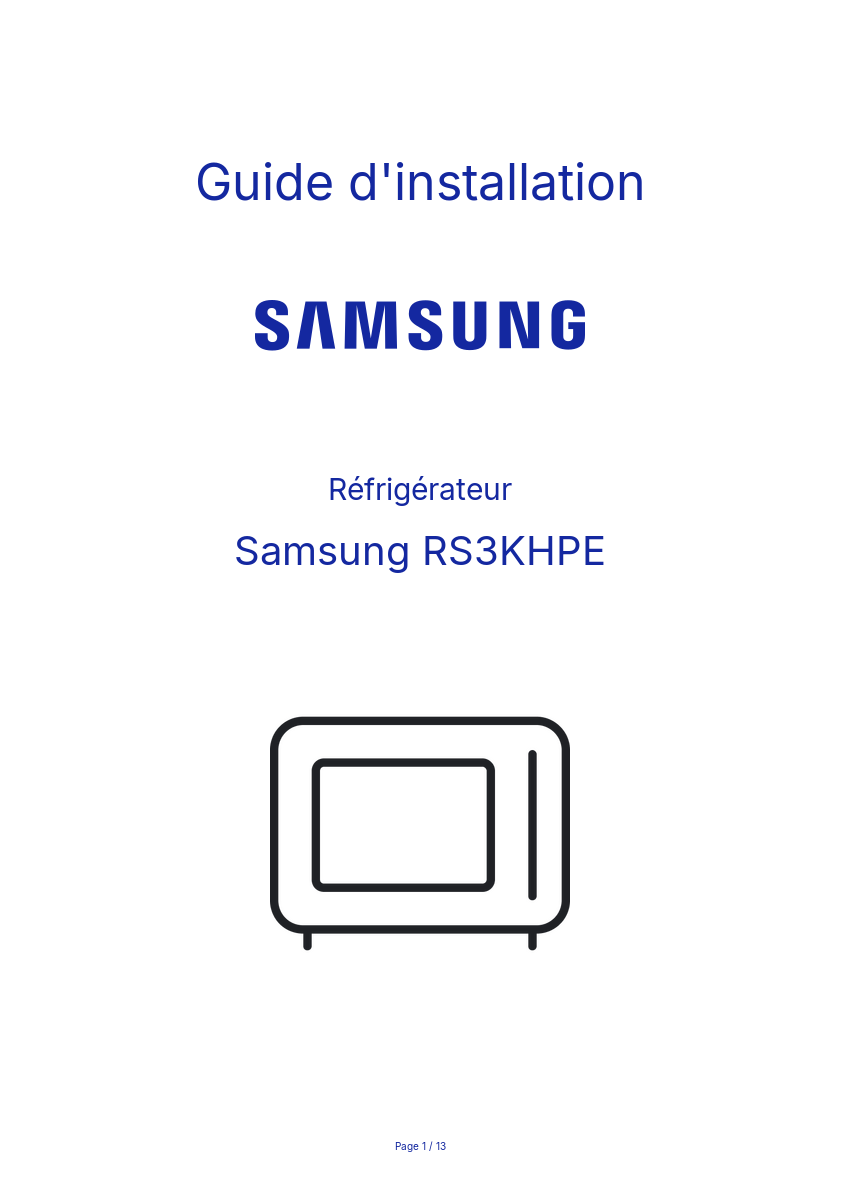 Page n°1 - Guide d'installation Samsung RS3KHPE