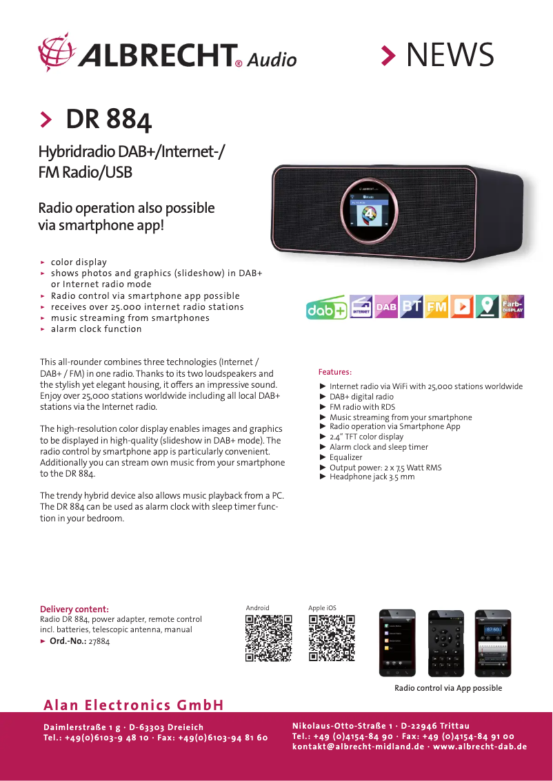 Página 1 del manual Ficha técnica Albrecht DR 884